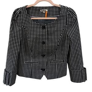 ANTHROPOLOGIE Taikonhu Jacket Size 2 Retro Black White Polka Dot Pleated Cuff